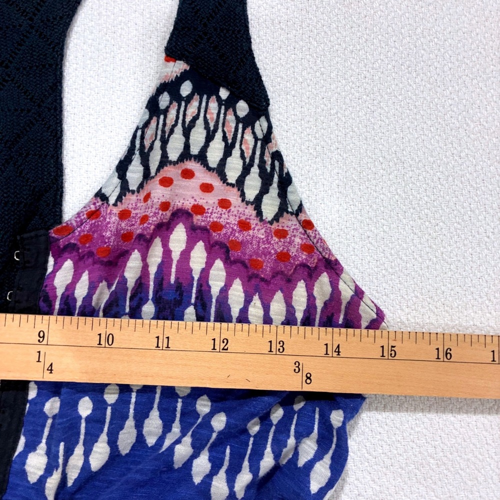 Lucky Brand Cotton Maxi Dress Blue Purple Ikat Boho Festival Indie Summer Small - Picture 7 of 11